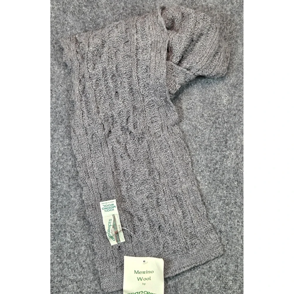 New Aran Crafts 100% Merino Wool Honeycomb Scarf Grey Made in Ireland